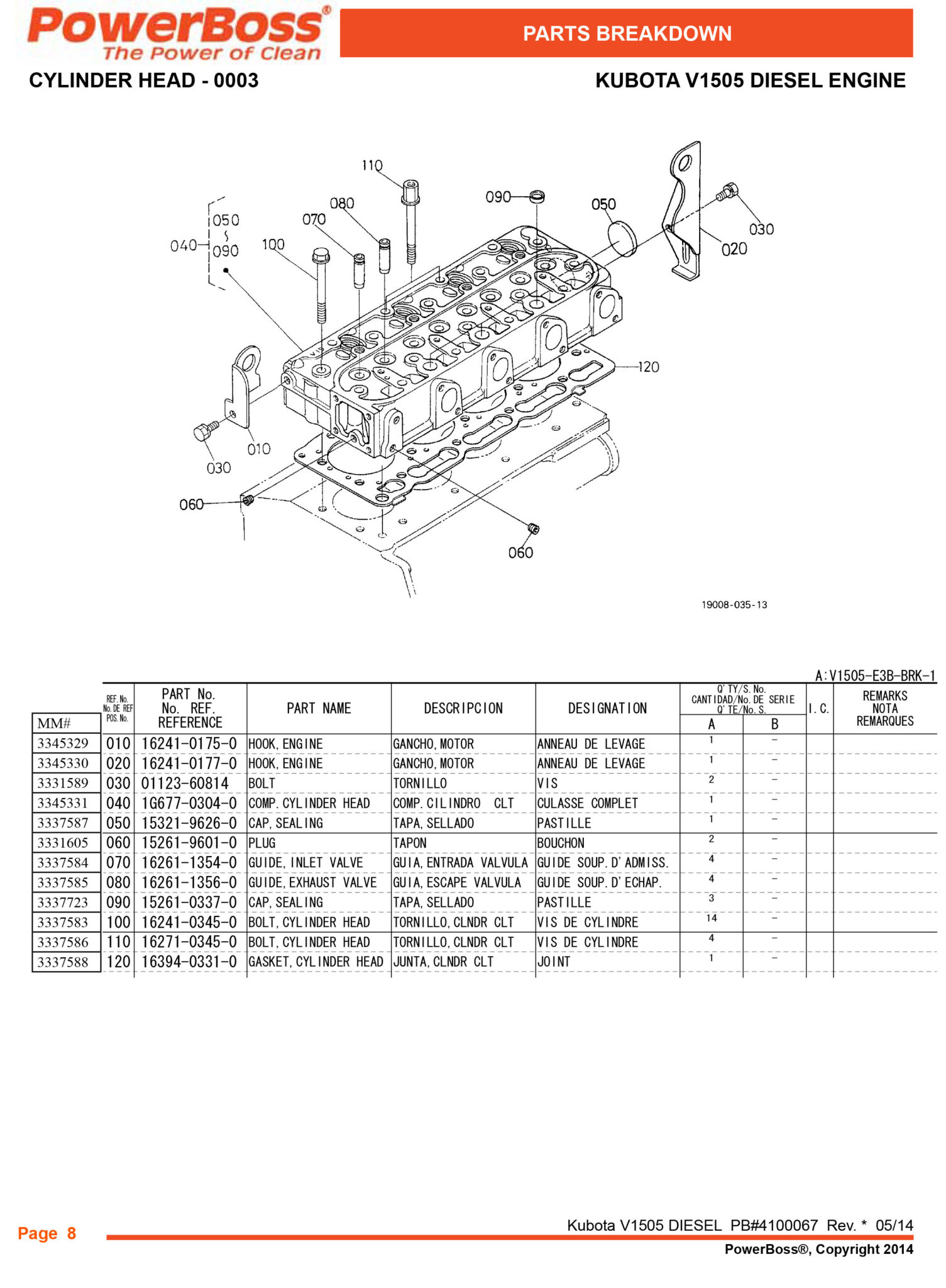 Kubota V1505 Parts Catalogue Diesel Spares